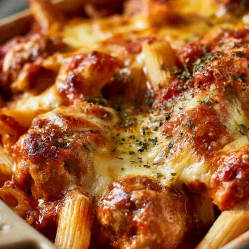 Dump-and-Bake Meatball Pasta Casserole — homemade dump-and-bake meatball pasta casserole recipe