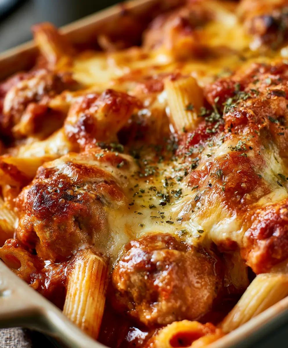 Dump-and-Bake Meatball Pasta Casserole — homemade dump-and-bake meatball pasta casserole recipe
