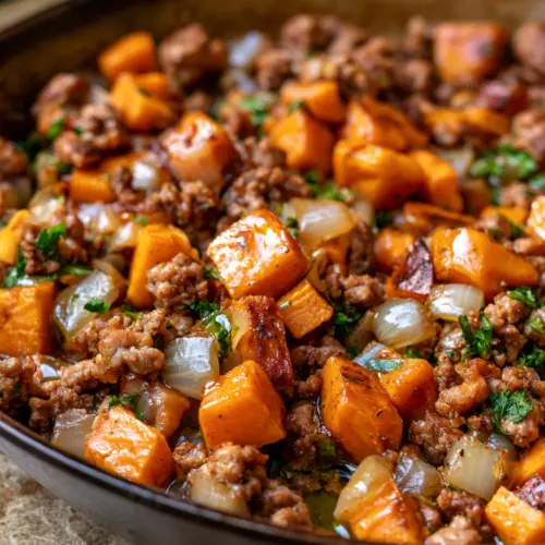 One-Pan Ground Turkey and Sweet Potato Skillet — homemade ground turkey and sweet potato skillet recipe