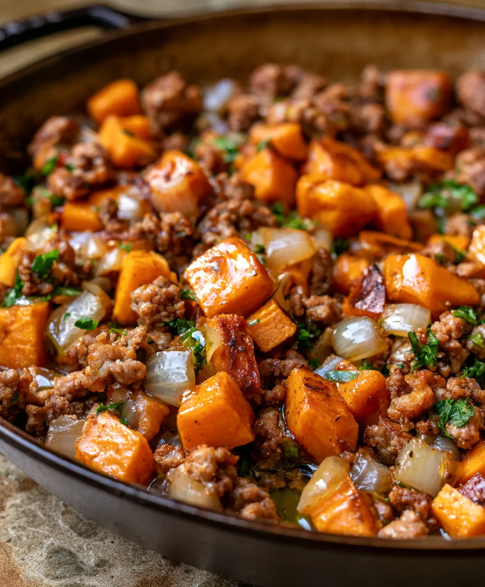 One-Pan Ground Turkey and Sweet Potato Skillet — homemade ground turkey and sweet potato skillet recipe