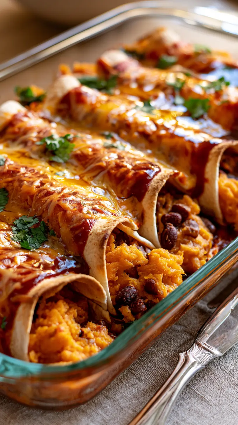 Sweet Potato Black Bean Enchilada Casserole Serving suggestion for Sweet Potato Black Bean Enchilada Casserole — sweet potato black bean enchilada casserole