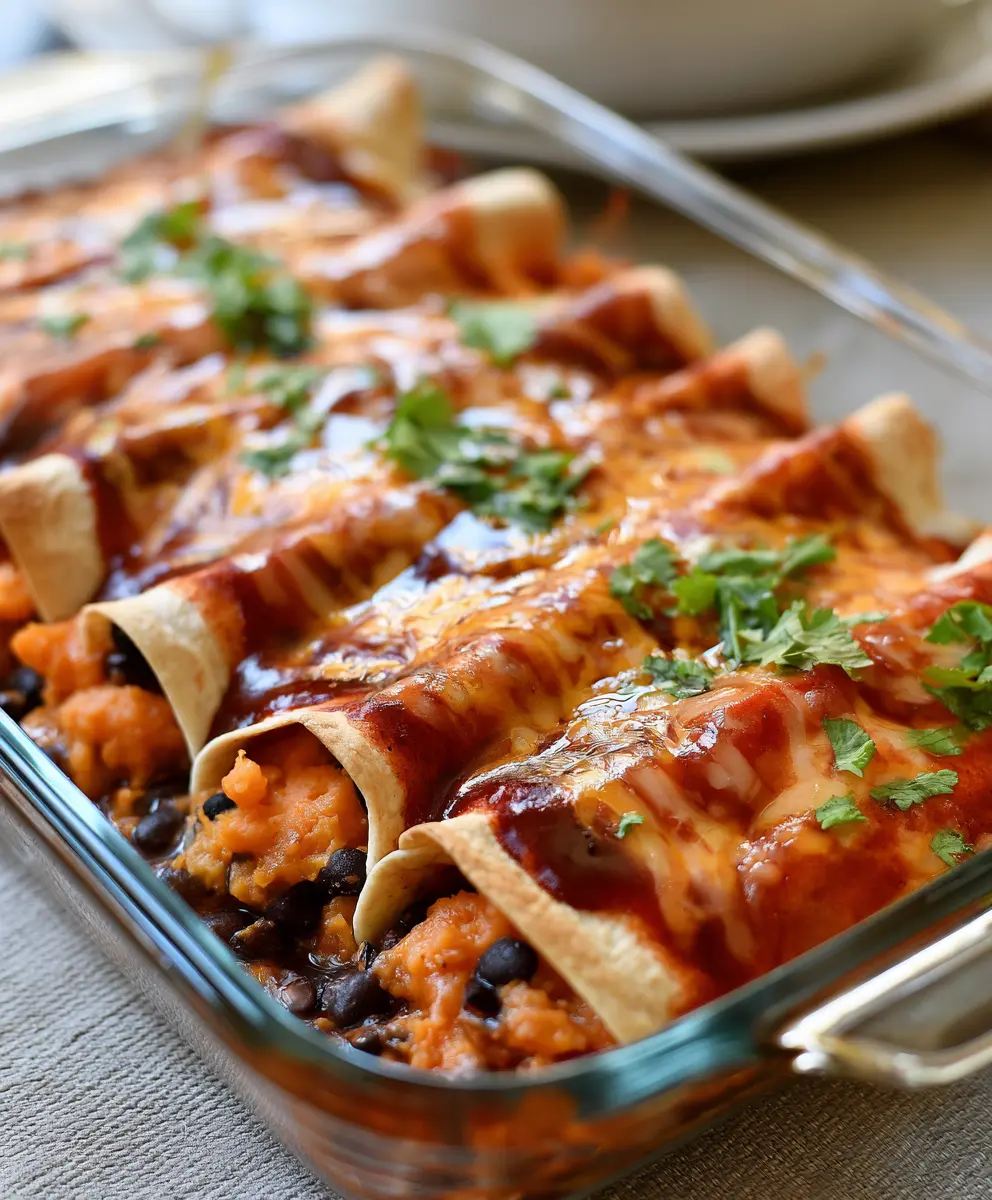 Sweet Potato Black Bean Enchilada Casserole — homemade sweet potato black bean enchilada casserole recipe